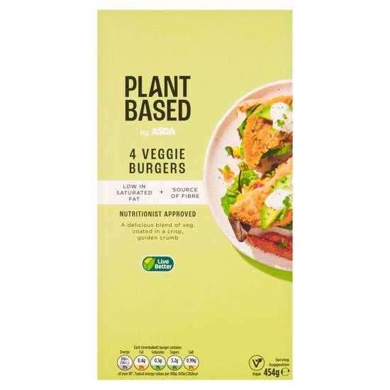Asda Plant Based 4 Veggie Burgers 454g