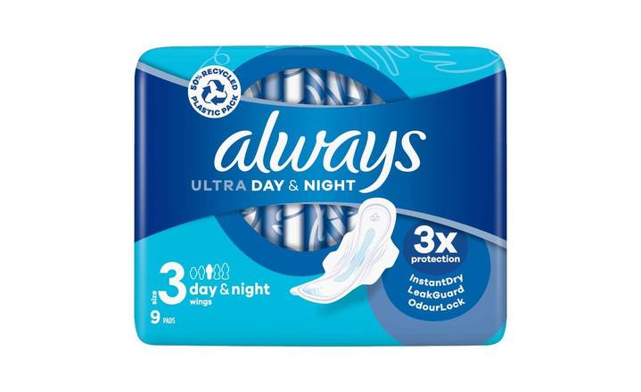 Always Ultra Sanitary Towels Day & Night Size 3 Wings 9's (402838)
