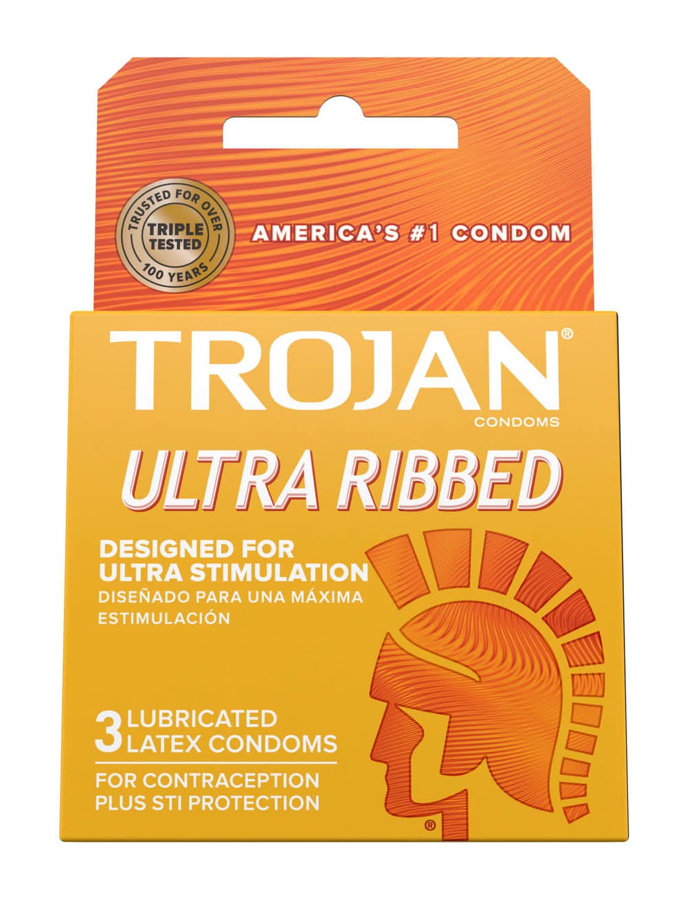 Trojan Ultra Ribbed Lubricated Latex Condoms, Men (3 ct)