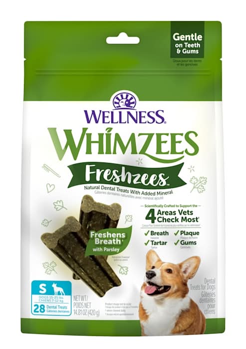 Wellness WHIMZEES Freshzees Fresh Breath Small Breed Natural Dog Dental Treats, 14.81 oz., Count of 28