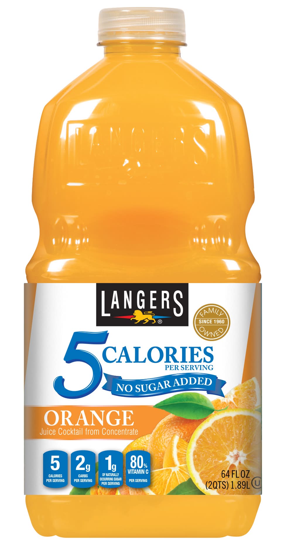 Langers 5 Calories No Sugar Added Juice Cocktail, Orange (64 fl oz)
