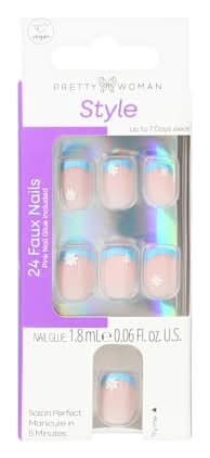 Pretty Woman Style Faux Nails 25-Count Blue Daisy French