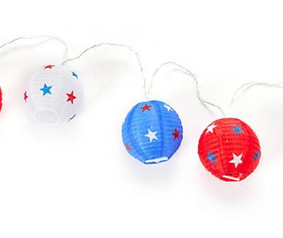 Red, White & Blue Star Lantern LED Light Set, 10-Lights