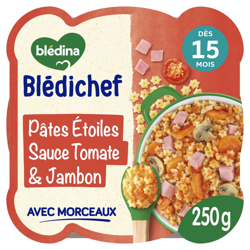 Blédina Blédichef - Pâtes étoiles à la sauce tomate et jambon dès 15 mois (250g)