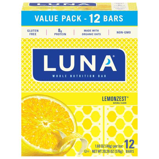 Luna Bar Lemonzest Gluten Free Bars, 1.69 Ounce Snack Bars (6 ct)