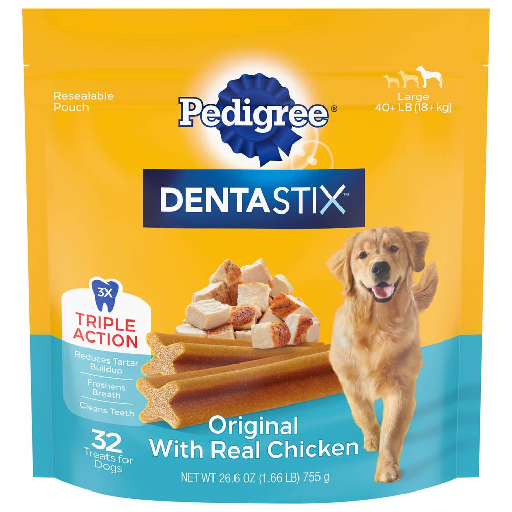 Pedigree Dentastix Large Triple Action Original With Real Chicken Dog Treats (32 ct) (1.66 lbs)