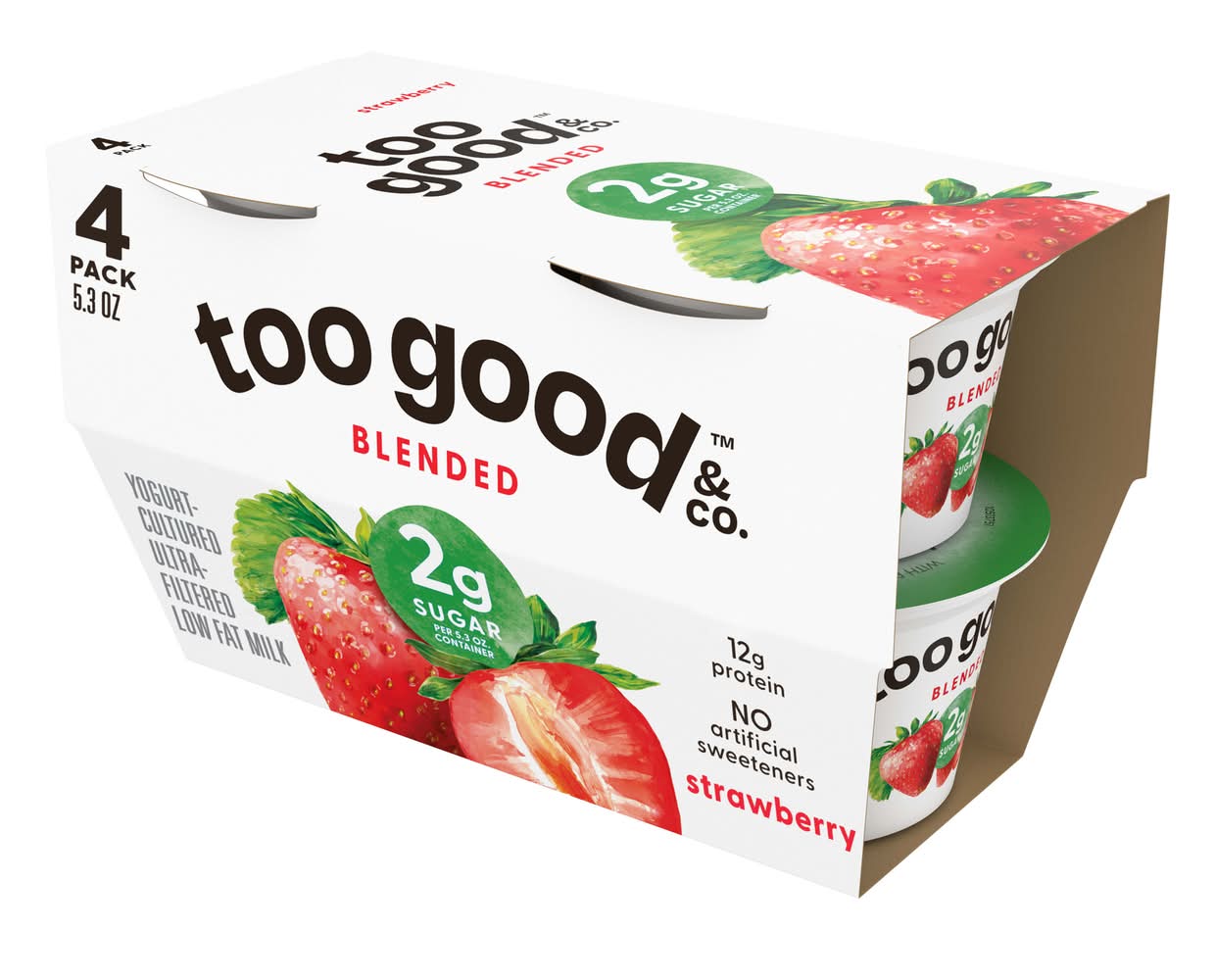 Too Good & Co. Blended Lowfat Greek Yogurt, Strawberry (21.2 oz, 4 ct)