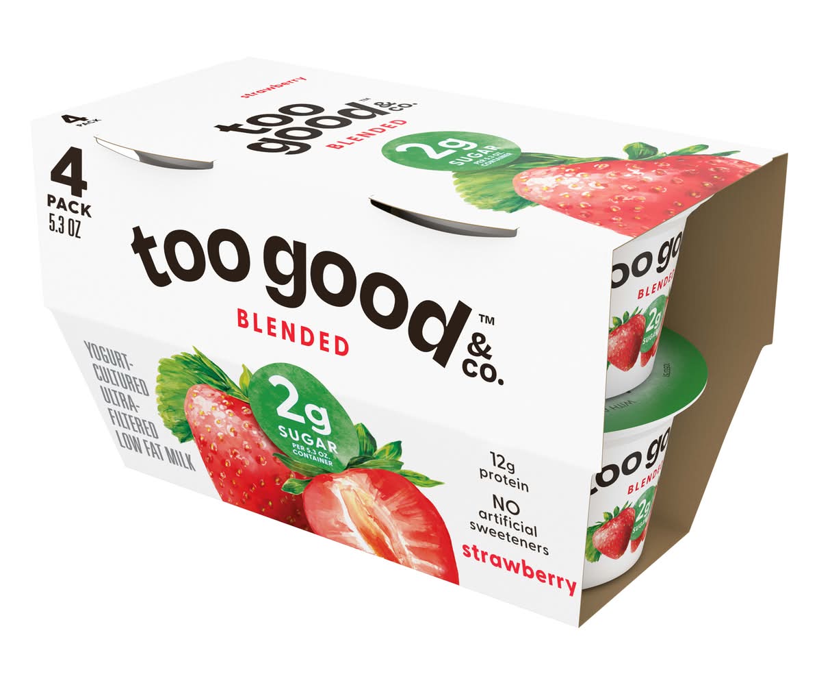 Too Good & Co. Blended Greek Yogurt, Strawberry (4 x 5.3 oz)
