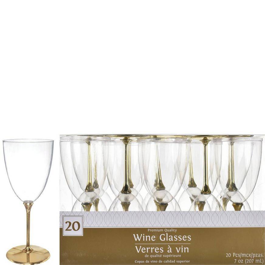 Party City Premium Quality Plastic Wine Glasses With Stems (gold)