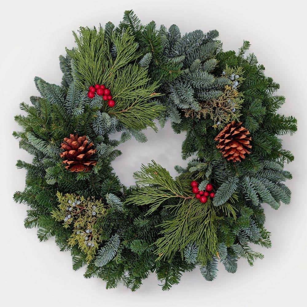 22 In. Fresh Cut Mixed Noble Fir Wreath With Bow