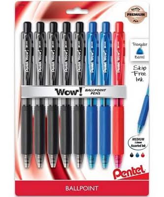 Pentel Wow Medium Ballpoint Pens, Black-Blue-Red (8 ct)
