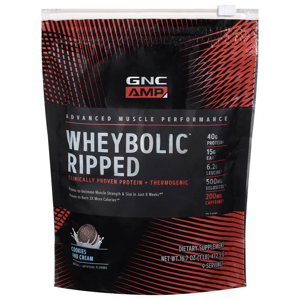 GNC Amp Wheybolic Ripped Whey Protein, Cookies and Cream (16.7 oz)