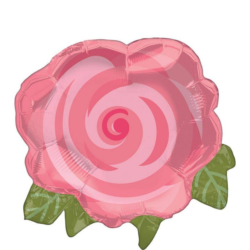 Uninflated Air-Filled Pink Rose Foil Balloon, 16in x 15in