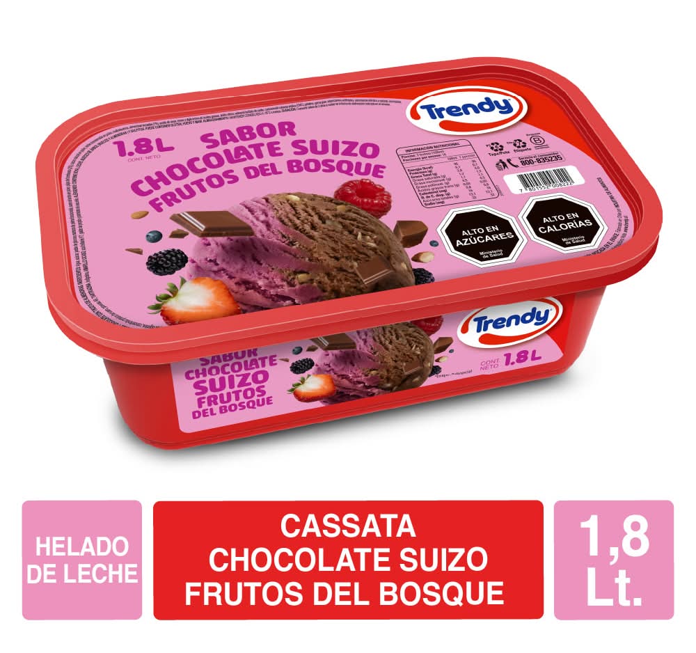 Trendy · Helado de leche cassata - Chocolate Suizo-Frutos Del Bosque (1,8 L)