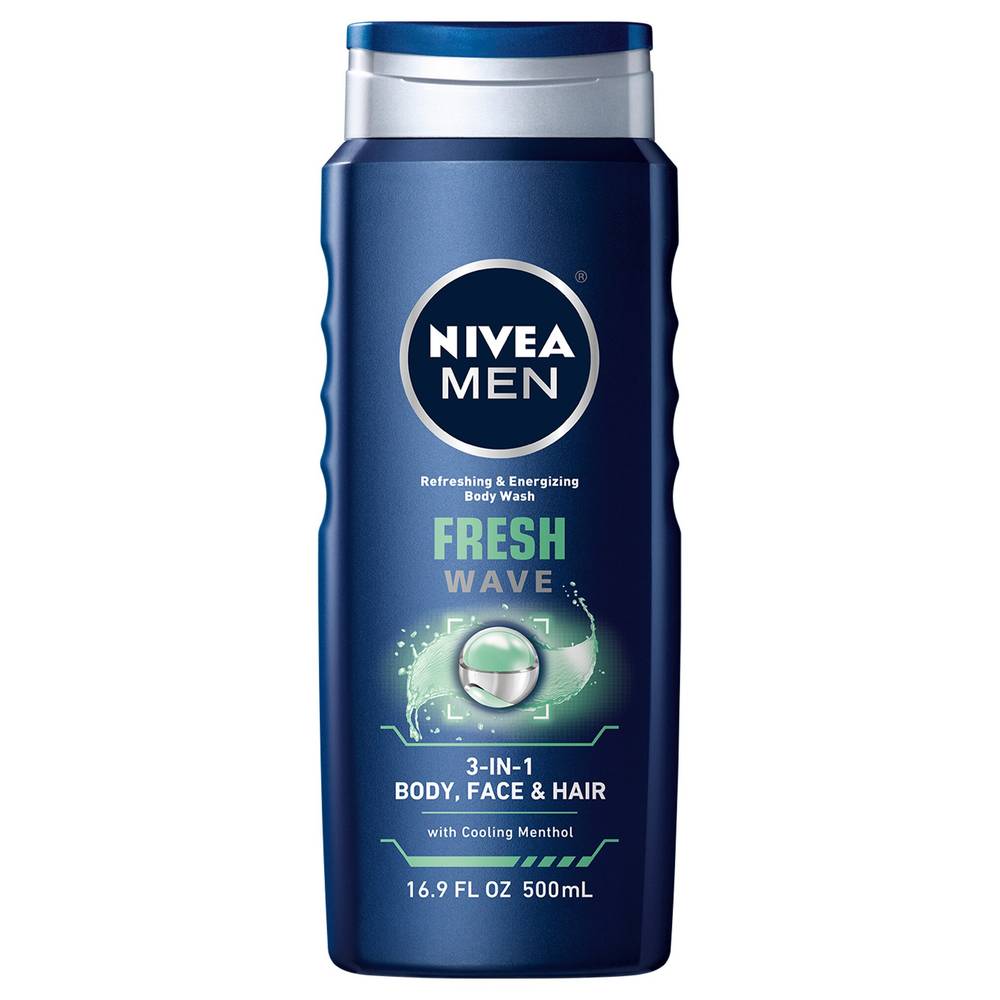 Nivea Men Fresh Wave 3 in 1 Body Hair & Face Wash, Menthol