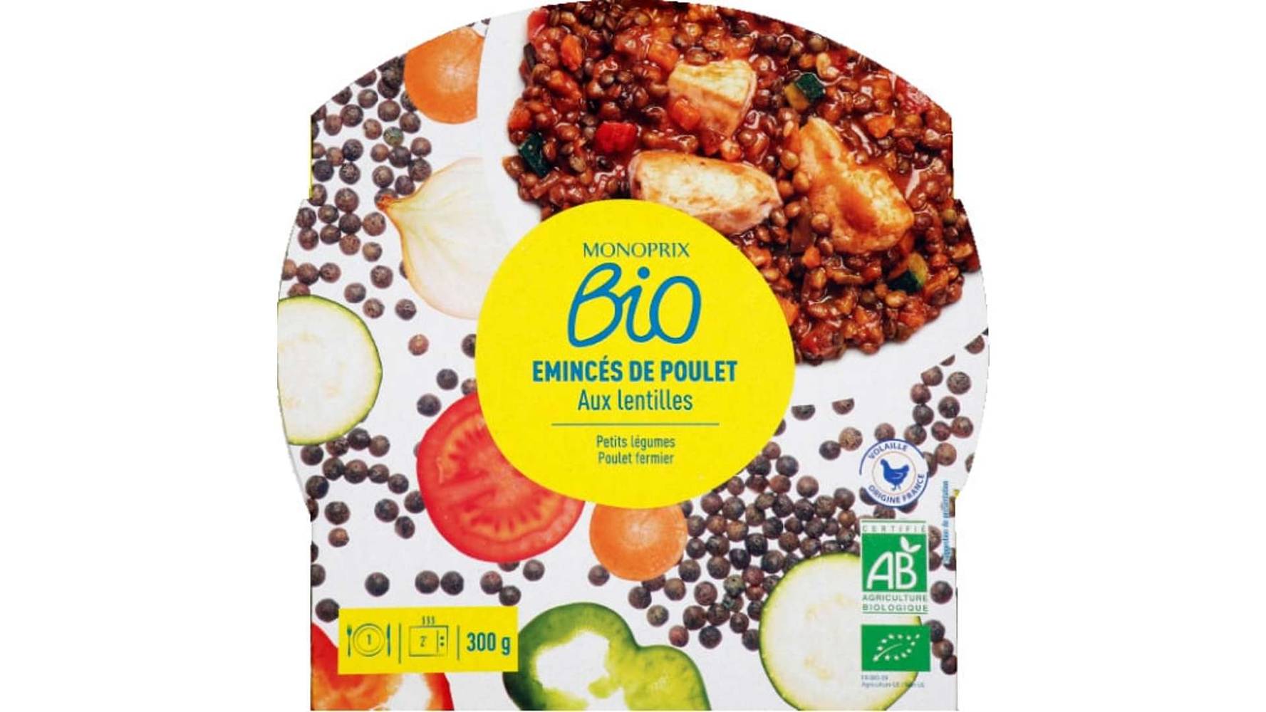 Monoprix - Bio emincés de poulet aux lentilles (300g)