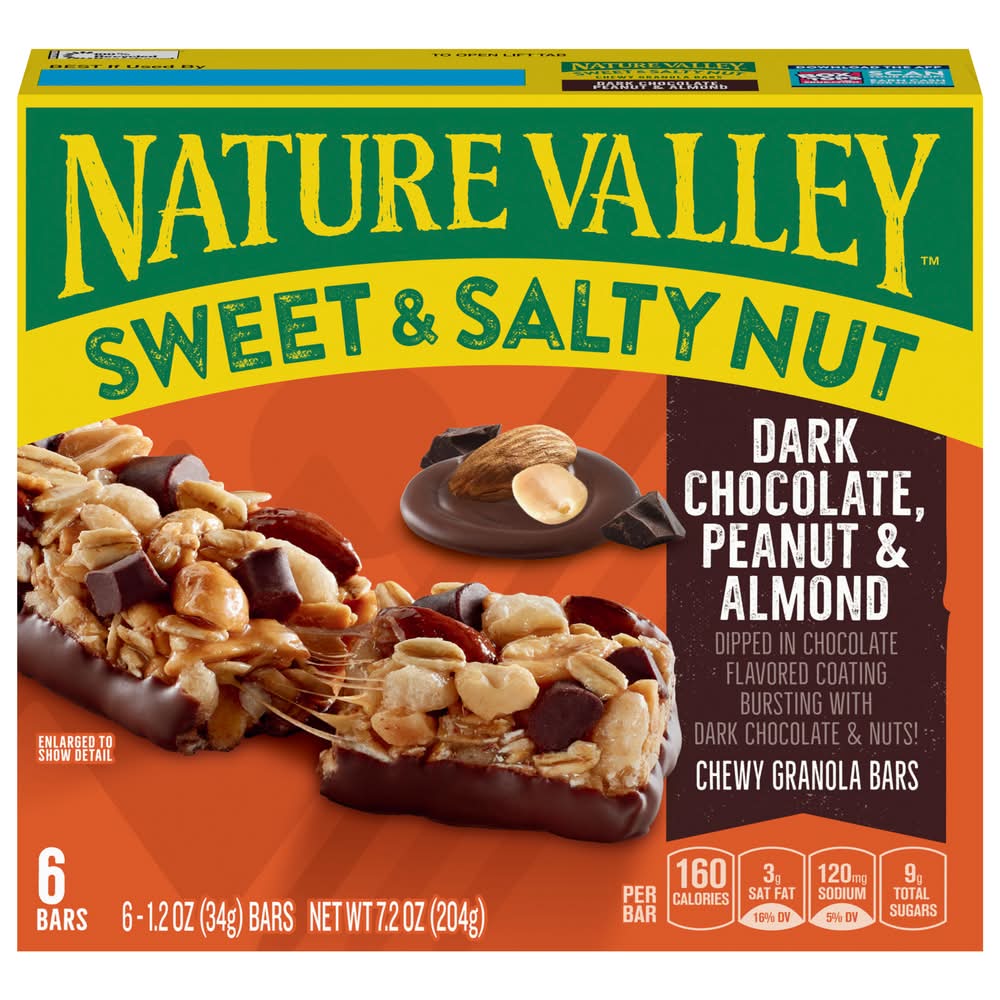 Nature Valley Sweet & Salty Nut Chewy Granola Bars, Dark Chocolate Peanut & Almond (6 x 1.2 oz)