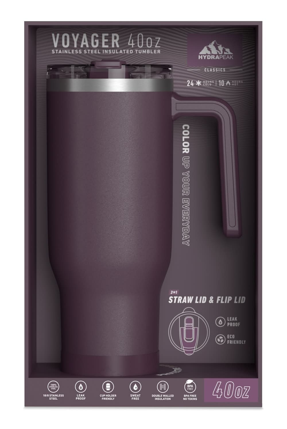 HydraPeak Voyager Tumbler With Straw Lid, Burgundy