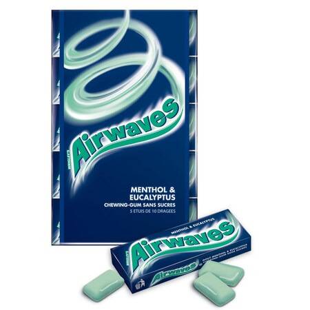 Chewing-gum s/ sucres Menthol Eucalyptus AIRWAVES - les 5 paquets - 70 g