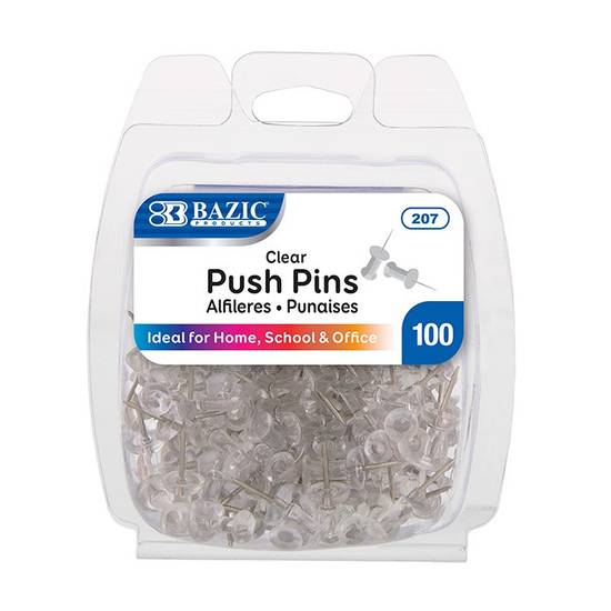 Bazic Clear Push Pins (100 pins)