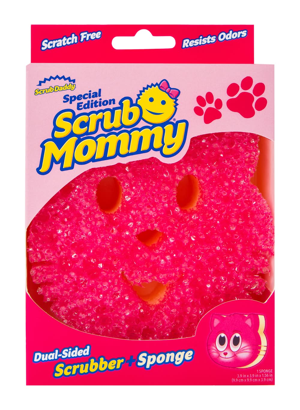Scrub Daddy Mommy Special Edition Cat Dual Sided Scrubber Sponge, Pink