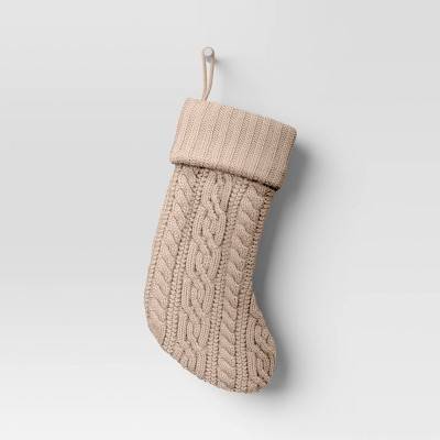 20" Cable Knit Christmas Stocking Khaki - Wondershop™: Acrylic, Classic Holiday Decor, Spot Clean, 9.5" Width