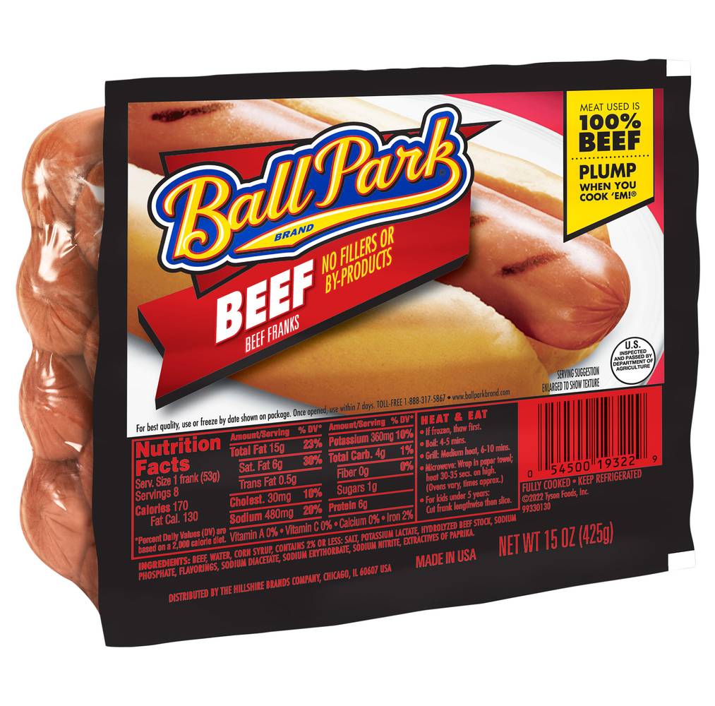 Ball Park Beef Hot Dogs Franks (15 oz, 8 ct)