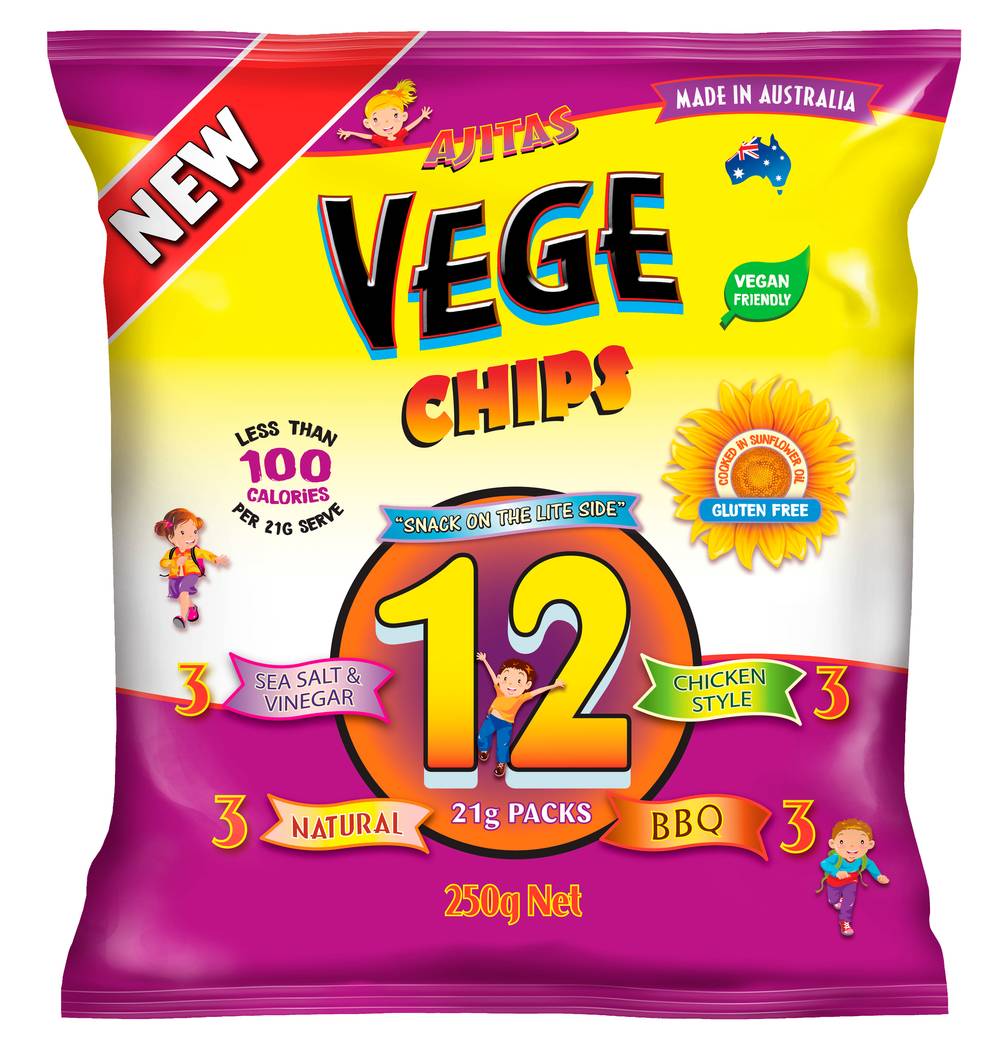 Vege Chips Gluten Free Snacks, Assorted (250g, 12 pack)