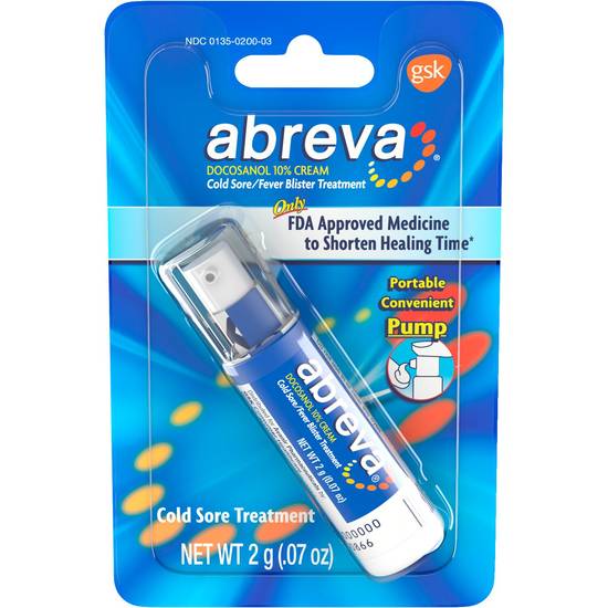Abreva Docosanol 10% Cream Pump, FDA Approved Treatment for Cold Sore/Fever Blister, 2 grams