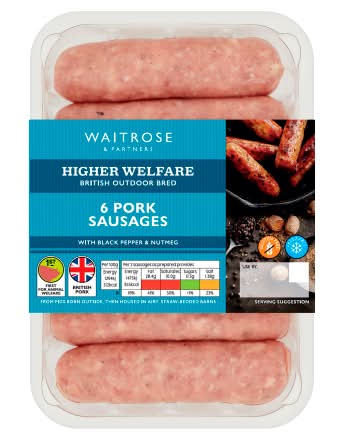 Waitrose & Partners British Pork Sausages With Black Pepper & Nutmeg (400g)