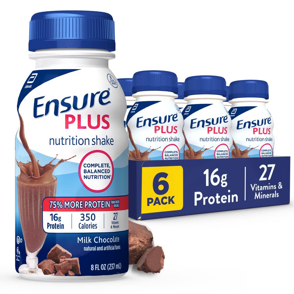 Ensure Plus Nutrition Shake, Milk Chocolate (6 x 8 fl oz)