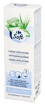 Crema depilatoria con aloe vera y manteca de karité piel sensible Carrefour Soft 200 ml.