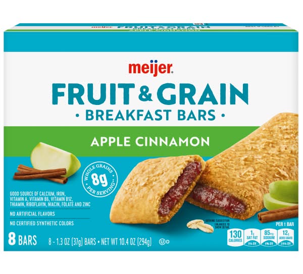 Meijer Fruit & Grain Apple Cinnamon Breakfast Bar, 8 Count (1.3 oz)