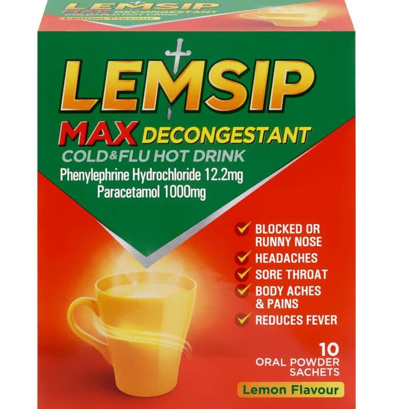 Lemsip Max Cold & Flu with Decongestant Lemon Hot Drink 10s