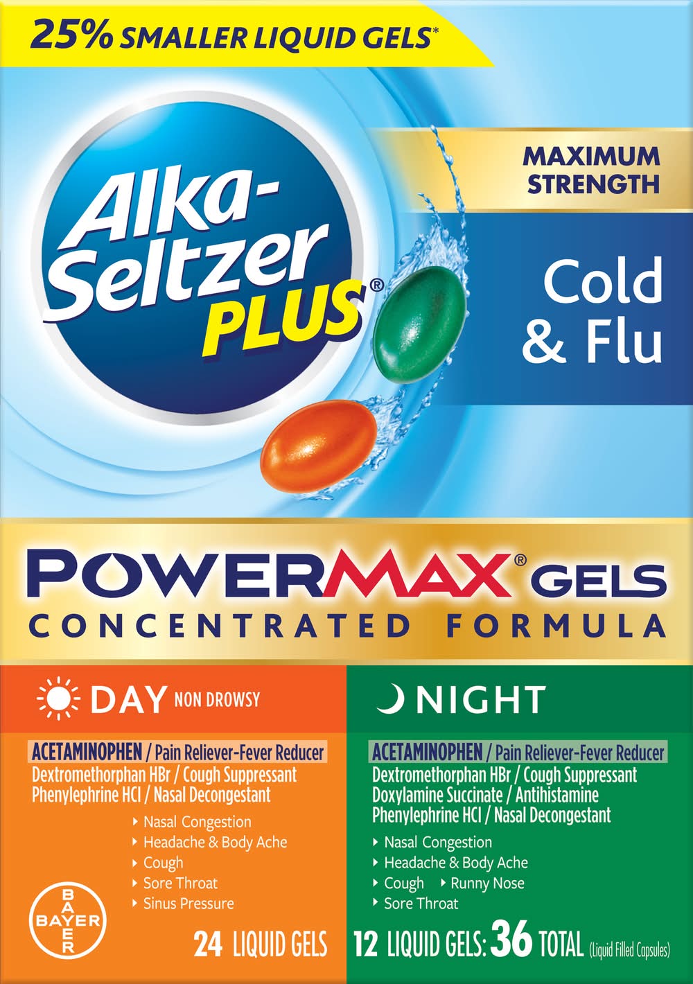 Alka-Seltzer Plus Maximum Strength Day & Night Cold & Flu Relief Liquid Gels (1.5 oz, 36 ct)