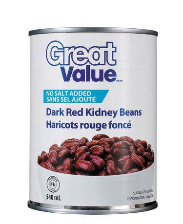 Great value haricots rouge foncé sans sel ajouté de great value (540 ml) - dark red kidney beans (540 ml)