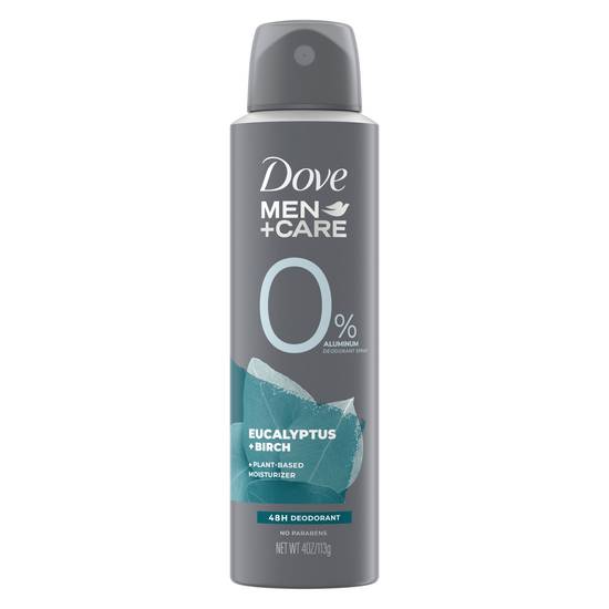 Dove Men+Care Deodorant Spray 0% Aluminum 48-Hour, Eucalyptus & Birch, 4 OZ