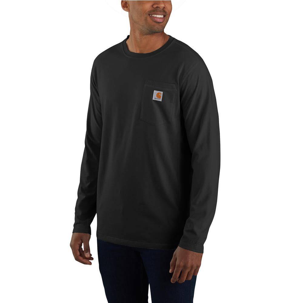 Carhartt Men'S Medium Black Cotton/Polyester Force Relaxed Fit Midweight Long Sleeve Pocket T-Shirt