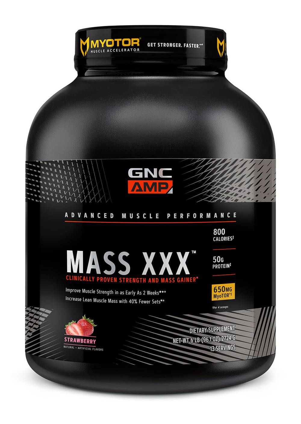 GNC Mass Xxx With Myotor Protein Powder, Strawberry, 1 (6 lbs)