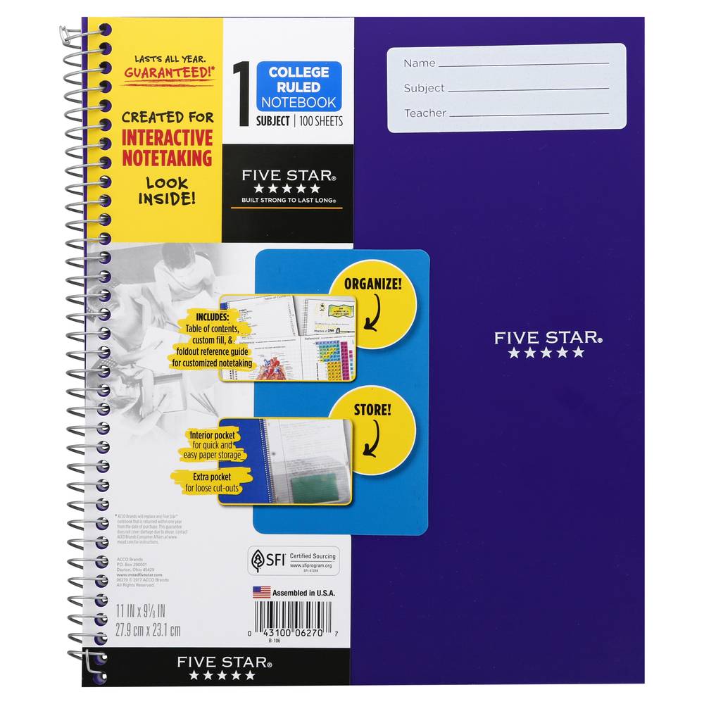 Five Star Black College Ruled Notebook