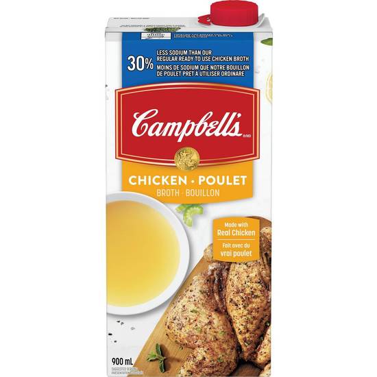 Campbell's bouillon de poulet 30% moins de sodium de campbell's (prêt à utiliser, 900 ml) - chicken broth 30% less sodium (900 ml)