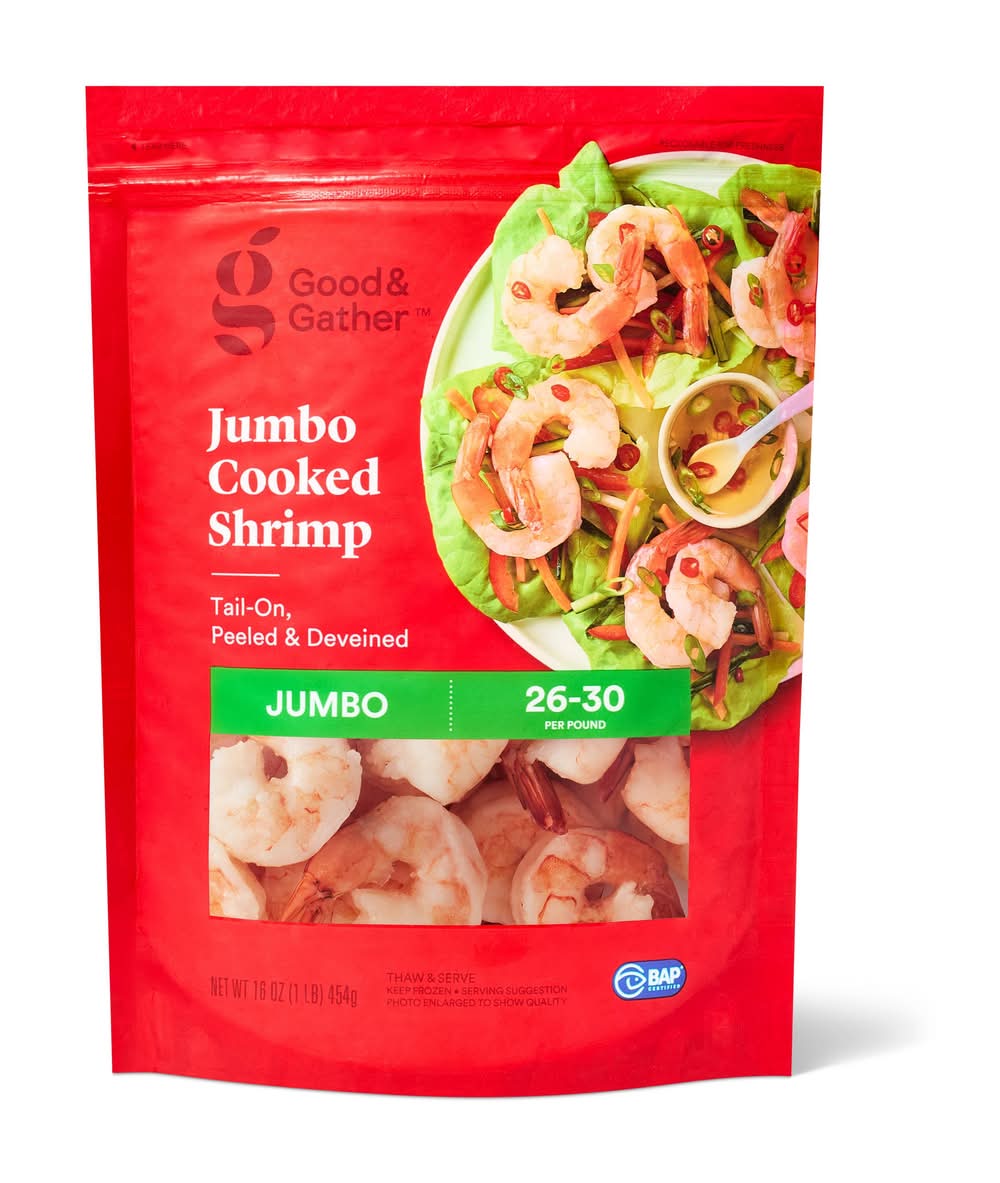 Good & Gather Jumbo Tail on Peeled and Deveined Cooked Shrimp (16 oz)