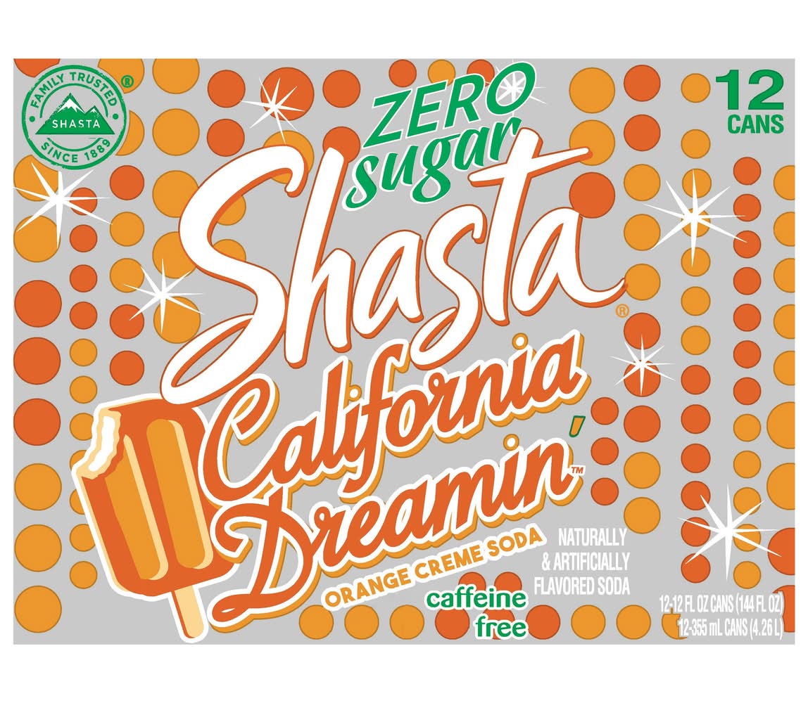 Shasta Zero Sugar California Dreamin Soda, Orange Creme (12 x 12 fl oz)