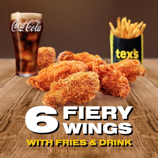 6 PC Fiery Wings w/ Fries & Drink