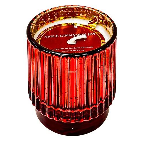 Ribbed Mercury Glass Apple Cinnamon Footed Jar Candle Red 4oz - Threshold™