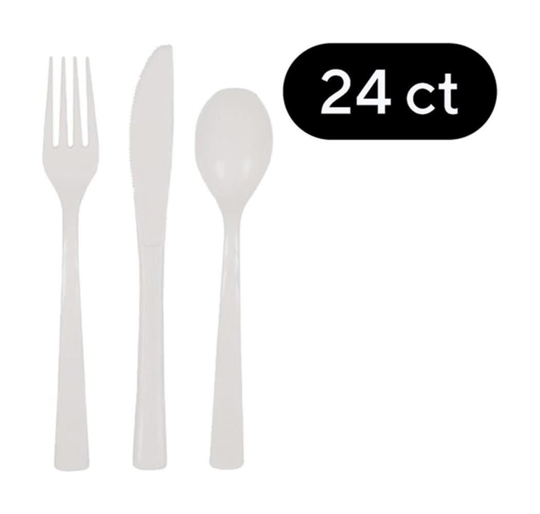 321 Party! White Plastic Silverware Set 24 Pc