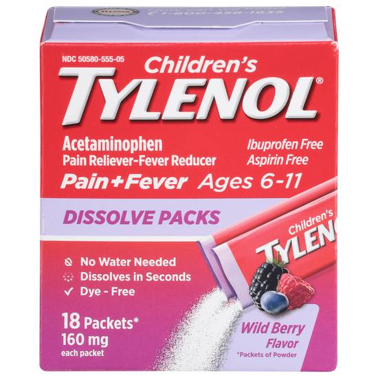 Tylenol Ages 6-11 Dissolve packs Children's Wild Berry Flavor Pain + Fever (18 ct)