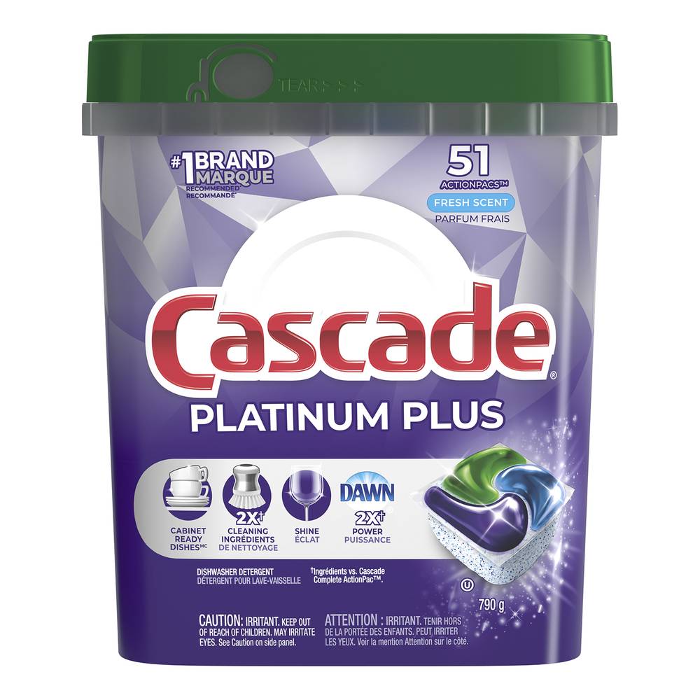 Cascade Platinum Plus Actionpacs Dishwasher Detergent Pods, Fresh (790 g, 51 ct)
