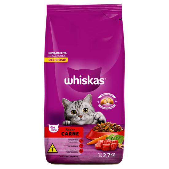 Whiskas ração seca sabor carne para gatos adultos (2,7kg)