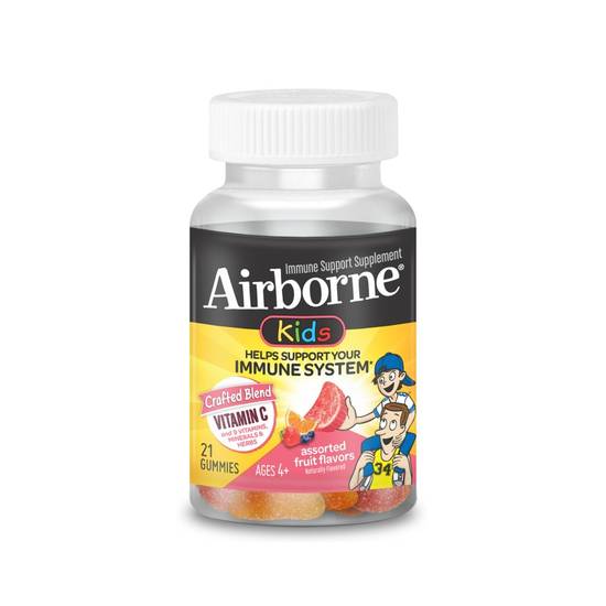 Airborne Kids, Immune Support, Assorted Fruit Flavored Gummies, 21 CT